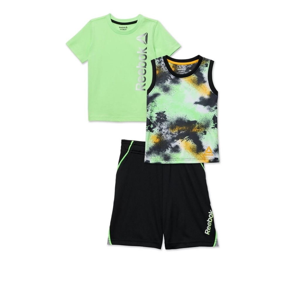Reebok Paradise Green 3-Piece Boy🧒🏻T-Shirt👕Tank Top🎽& Shorts🩳Outfit Sz 5T
